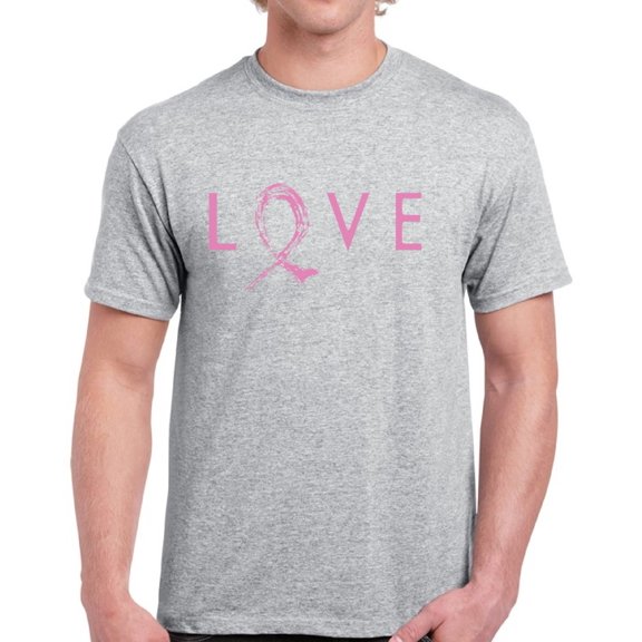 Love Pink Ribbon TShirt for Men Awareness Mens T-Shirt - S M L XL 2XL 3XL 4XL 5XL Graphic Tee - Breast Cancer Awareness Gift Top Shirt for Him
