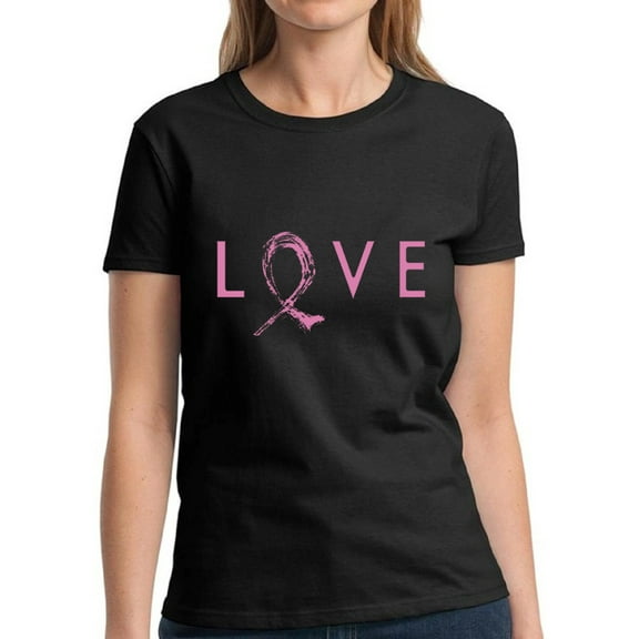 Love Pink Ribbon TShirt for Women Support Hope Ladies T-Shirt - S M L XL 2XL 3XL Graphic Tee - Breast Cancer Awareness Gift Women Top Shirt