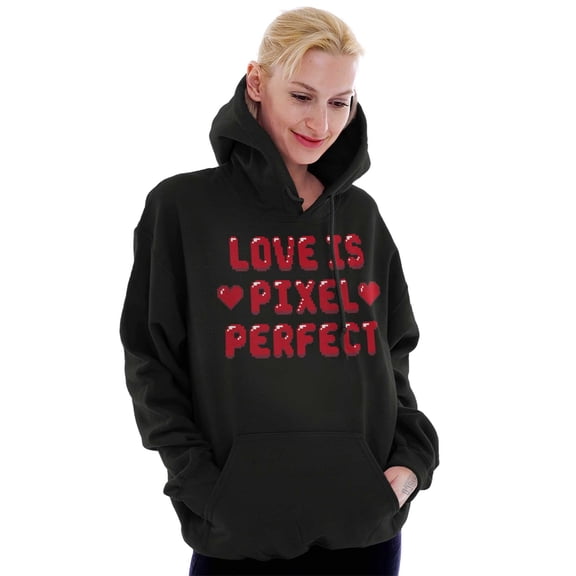 Love Pixel Perfect Valentines Day Hoodie Sweatshirt Women Brisco Brands L