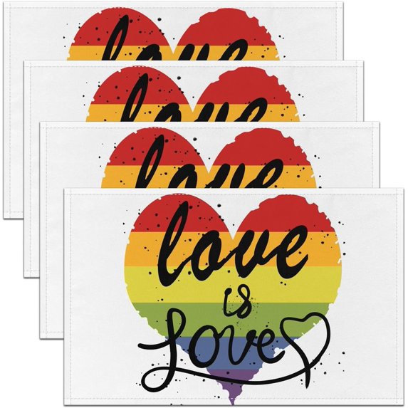 Love is Love Placemats Set of 4 Rainbow Lover Heart Comforter Cover Kids Men Women Pride Love Theme Table Mats Placemat Multicolor Special Day Culture Decor Table Place Mats 12"x18"
