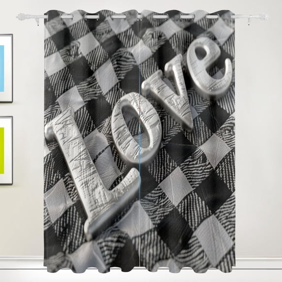 Love Plaids Black Out Curtains 84 Inch Length Curtains for Sliding Glass Doors Bedroom Living Room 2 Pack