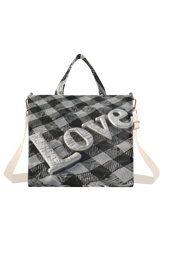 Love Plaids Corduroy Tote Bag Handbag Large Messenger Bag Shoulder Crossbody Zipper Bag Purse