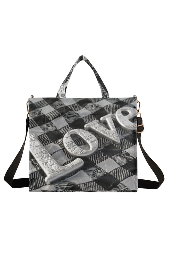 Love Plaids Corduroy Tote Bag Handbag Large Messenger Bag Shoulder Crossbody Zipper Bag Purse