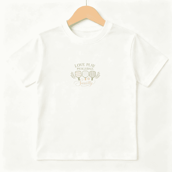 Love Play Pickleball Sweetly Paddle Graphic Retro Sports Short Sleeve Crewneck Cotton Kids T Shirt