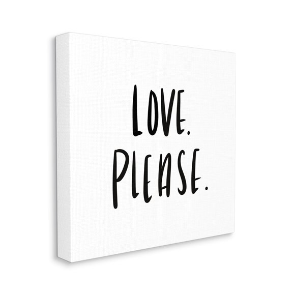 Love Please Sentiments Minimal Black White Typography Typography Gallery-Wrapped Canvas Print Wall Art, 17x17