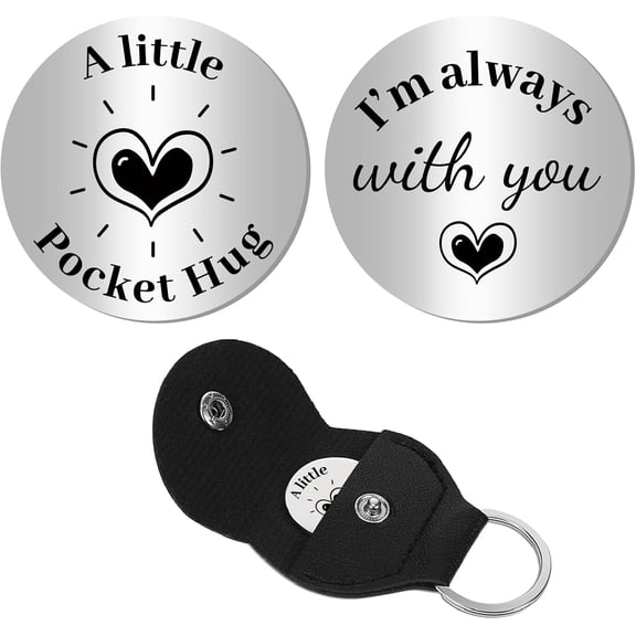 Love Pocket Hug Stainless Steel Pocket Hug Double-Sided Souvenir with PU Leather Keychain Long Distance Relationship Commemorative Coin
