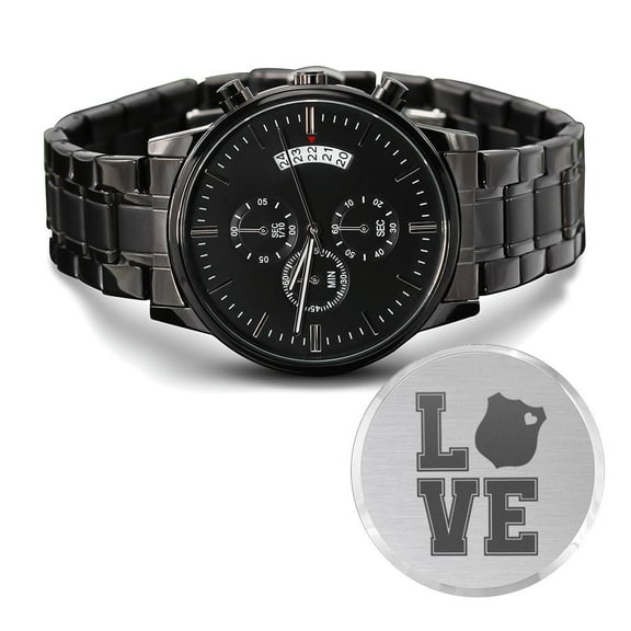 Love Police Engraved Multifunction Policeman Men's Watch Stainless Steel W Copper Dial