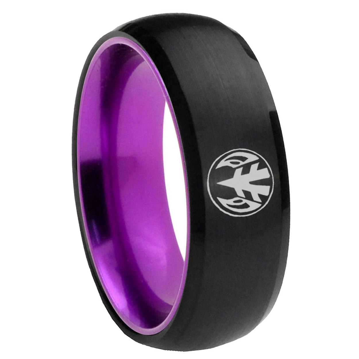 Love Power Rangers 8MM Dome Black And Purple Tungsten Carbide Ring ...