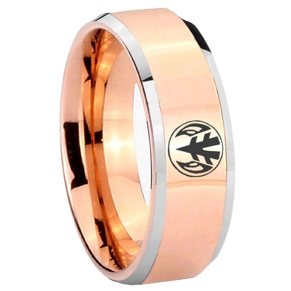 Love Power Rangers Beveled Edge Rose Gold Tungsten Engraved Ring 10MM