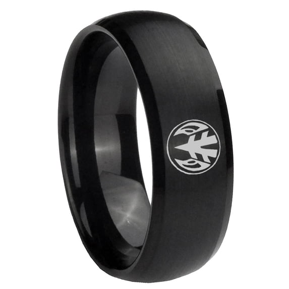 Love Power Rangers Dome Brush Black Polish Edge Men's Ring 10MM
