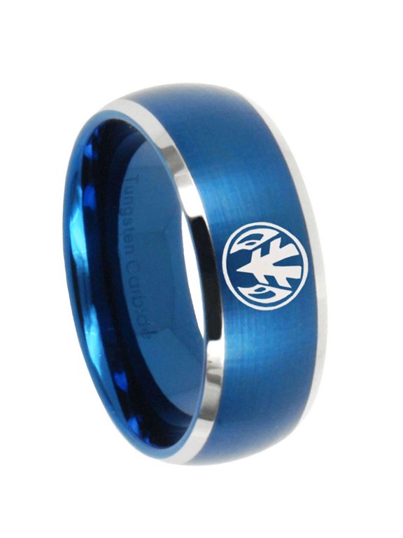Love Power Rangers Dome Brushed Finish Blue Tungsten Ring 10MM