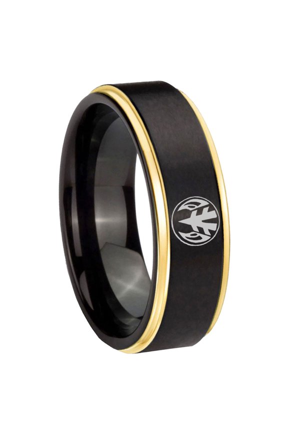 Love Power Rangers Step Edge Black And Gold Tungsten Ring 10MM