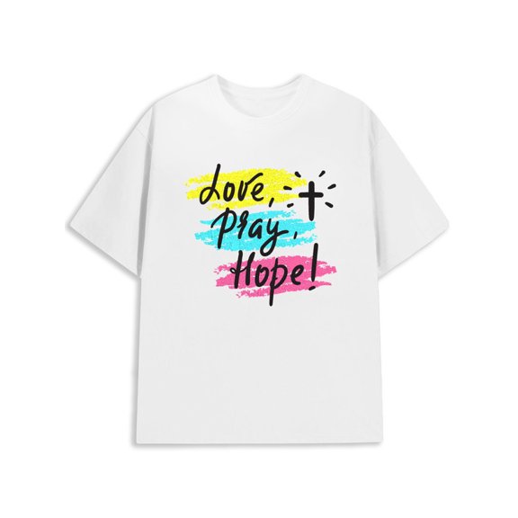 Love, Pray, Hope Tee men's Christianity white All-season fitness tops, stylish athletic looks, durable activewear christianity expressing faith Casual Unisex Shirt Printed tshirts