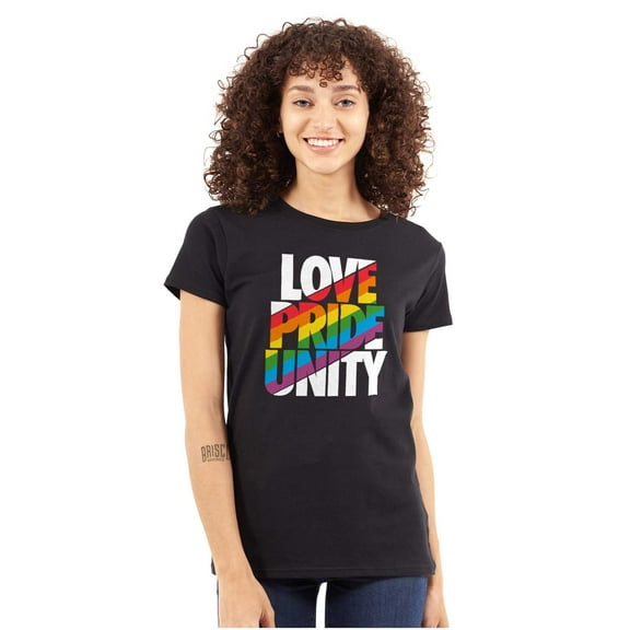 Love Pride Unity Gay LGBT Rainbow Womens Slim Fit Graphic Tee Brisco Brands L