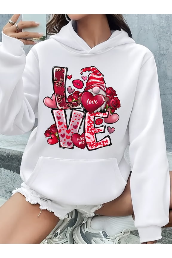 [Love Print Hoodie] Valentine's Day Red Heart Love Print Hoodie for Women - 60% cotton and 40% polyester Casual Fashion Pullover with Pocket, Machine Washable