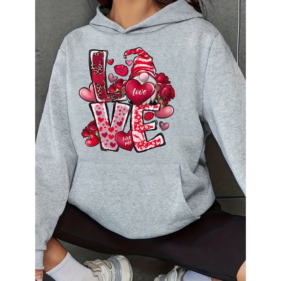 [Love Print Hoodie] Valentine's Day Red Heart Love Print Hoodie for Women - 60% cotton and 40% polyester Casual Fashion Pullover with Pocket, Machine Washable