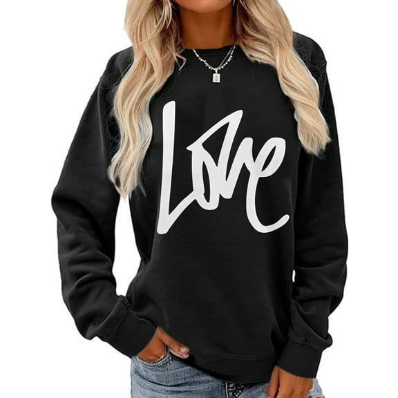 Love Print Long Sleeve Shirts For Women Black One-piece