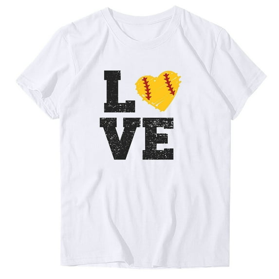 Love Print Shirts Women Casual Short Sleeve Mother's Day Tee Graphic Cute Tunic Mom T-Shirts (S, White)