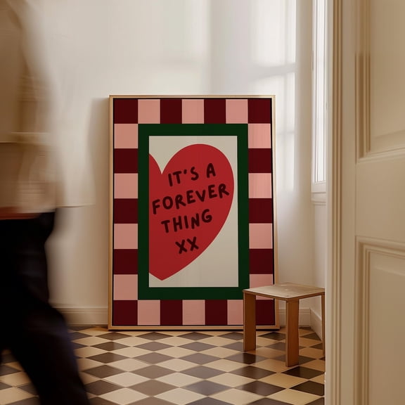 Love Printable It'S A Forever Thing Print: Loving Quote Family Wall Art, Checkered Trendy Mid Century Art Print #196, Unframed Poster Size 12x18