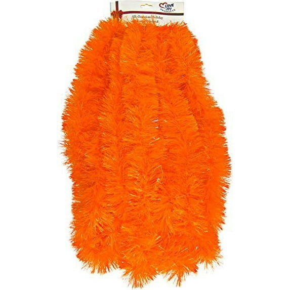 Love It Products Tinsel Garland 25 ft. Perfect for Holiday, Memorial Day, Christmas, New Year's, Celebrations, Festivities, Special Events, Birthdays, Decorative Accents (Orange, 25 ft Long-Thick)