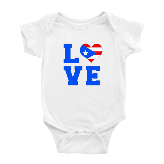 Love Puerto Rico Flag Heart Baby Rompers (White, 6-12 Months)