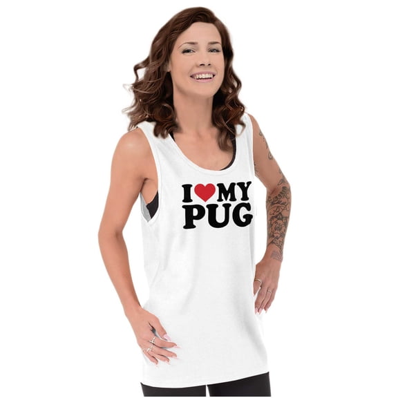 Love Pug Cute Dog Breed Lover Pet Owner Tank Top Tee Shirt Women Brisco Brands S