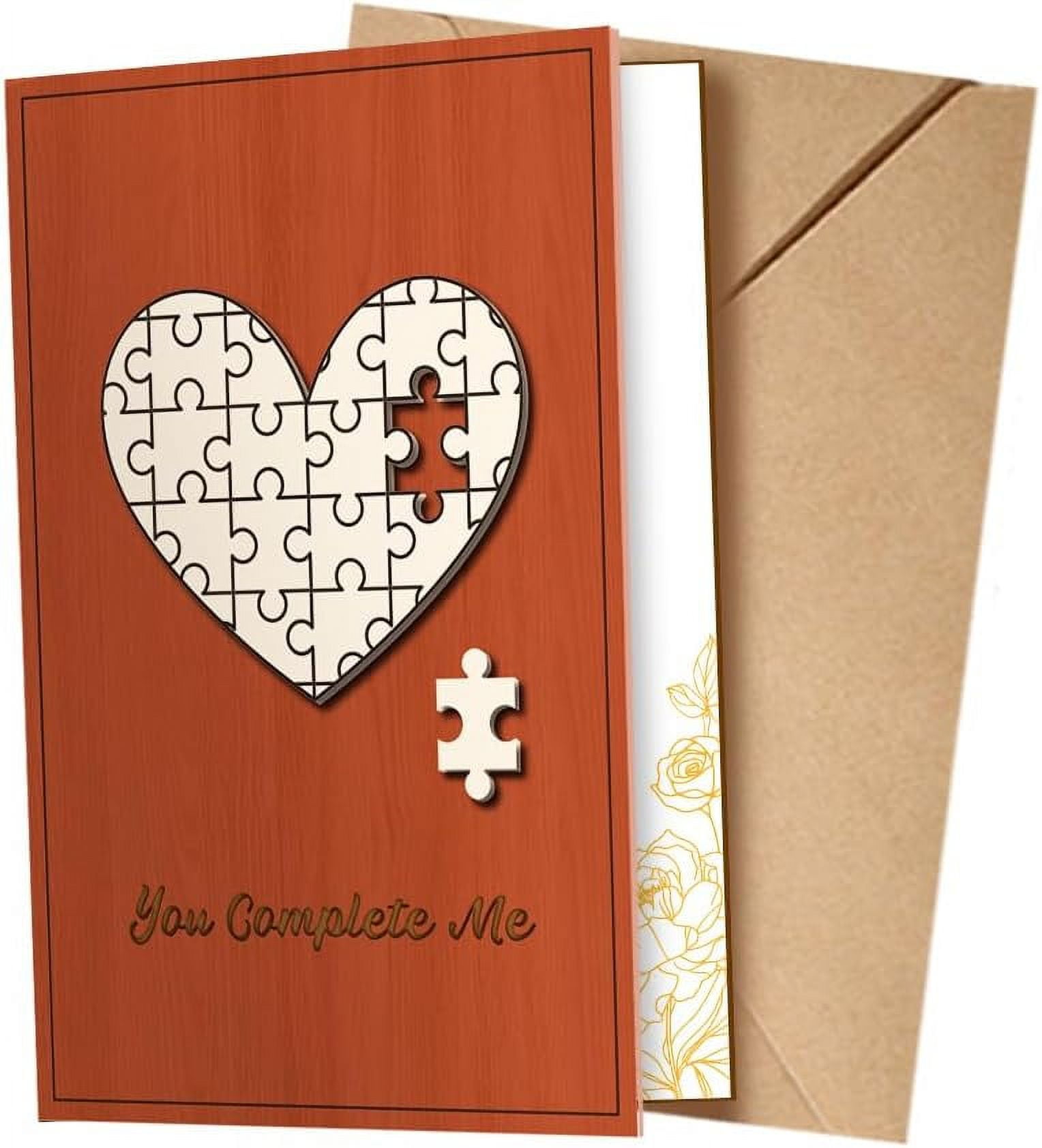 Love Puzzle Wooden Greeting Card for Her Anniversary Cards with Unique Stand Romantic Wood Birthday Card for Wife Girlfriend Handmade Valentine's, image size:1528x1684