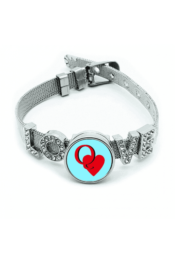 Love Queen Heart Q Poker Bracelet Wristband Crystal Love Adjustable Bangle