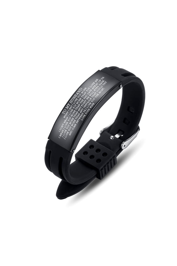 Love Quote Bracelet for Husband: Engraved 'When I say I love you more...' - Stainless Steel Silicone bracelets- Gift from Wife for Anniversary, Birthday, Valentine (Black)