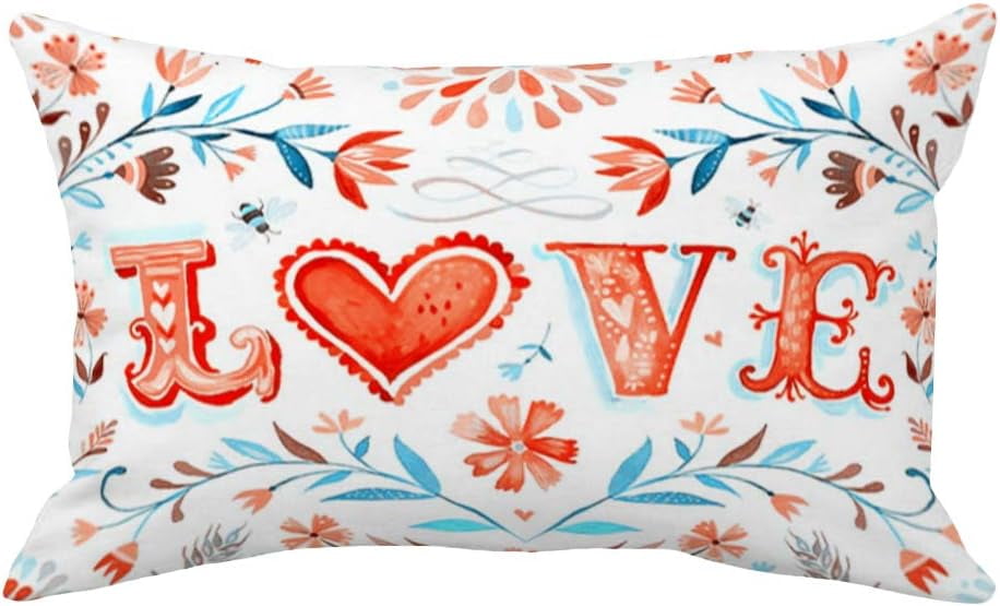 Love Quotes Pillow Covers Sweet Heart with Colorful Leaves Flower Butterfly Throw Pillow Cases Super Soft 12x20 Inches Rectangular Cushion Cover Spring Home Sofa Couch Decor Pillowslip
