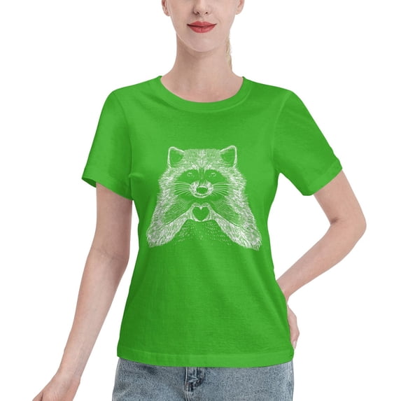 Love Raccoon Women'S Basic Short Sleeve T-Shirt Green Small