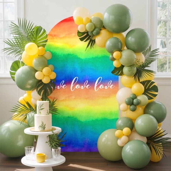 Love Rainbow Arch Backdrop Cover, 7.2FT, Gradient Spandex Arch Covers Double-Sided Backdrop for Wedding Birthday Party Photo Background Decoration
