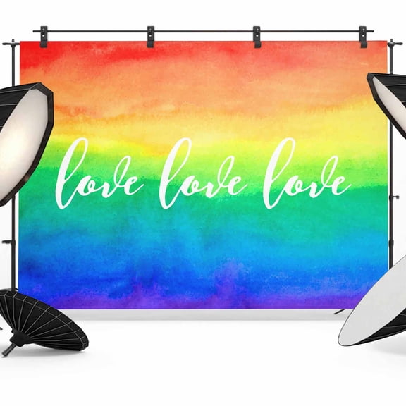 Love Rainbow Backdrop for Photography, Gradient Photo Backdrop Portrait Background Party Banner Photo Backgrounds for Studio Booth Props, 12x8ft