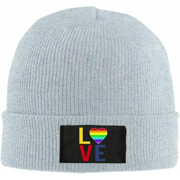 Love Rainbow Heart Gay Beanie Hat for Women Men Winter Hat Cuffed Winter Beanie Warm Skull Cap Plain Knit Hat Cap