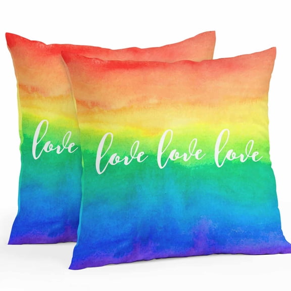 Love Rainbow Outdoor Pillow Covers Pack of 2 Gradient Waterproof Throw Pillow Covers Decorative Cushion Cases for Patio Garden Tent Balcony Couch 20x20 inch