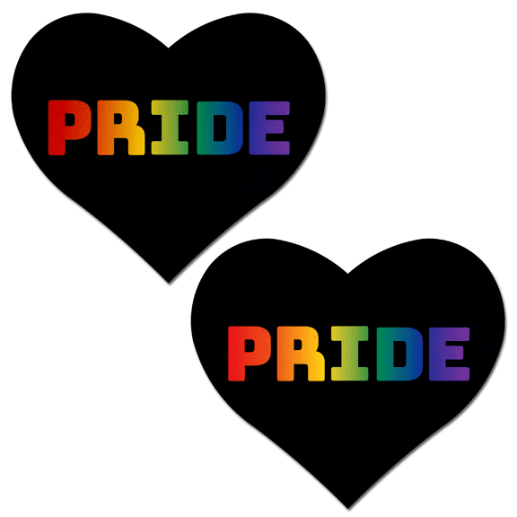 Love: Rainbow 'PRIDE' on Black Heart Nipple Pasties by Pastease®