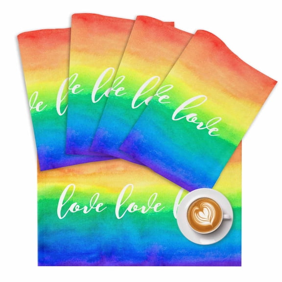 Love Rainbow Placemats Set of 1 Gradient Place Mats Washable Table Mats for Party Kitchen Dining Decoration, 13 X 19 Inch