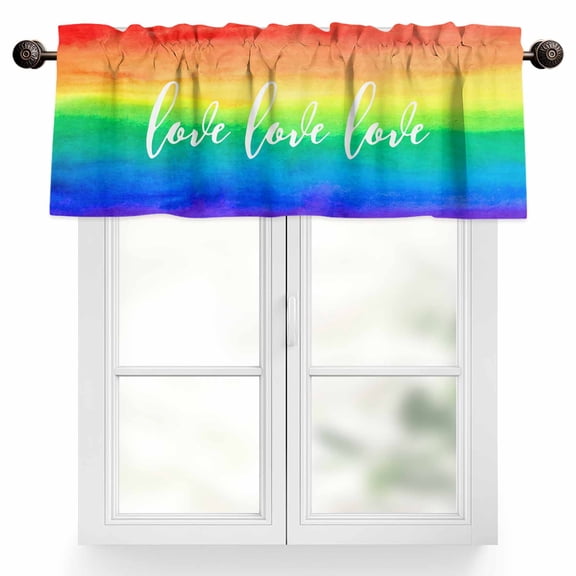Love Rainbow Valances for Windows, 42 x 12in, Gradient Rod Pocket Kitchen Valance Curtain Light Filtering Window Treatments for Living Room Bedroom, 1 Panel