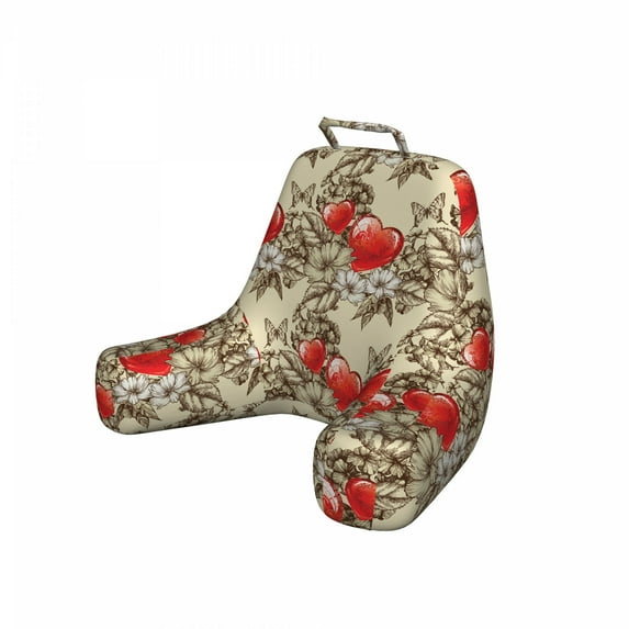 Love Reading Pillow Cover, Pattern Valentine's Day with Flowers and Butterfly Holiday Love Antiquity Vintage, Unstuffed Printed Bed Rest Case from Soft Fabric, XL Size, Beige Brown Red, by Ambesonne