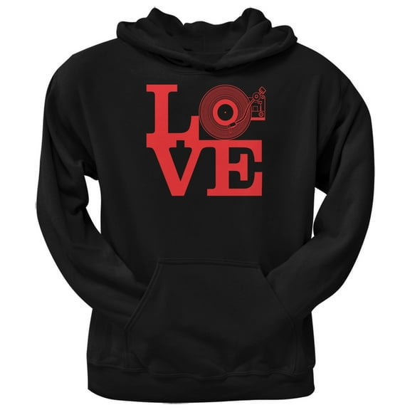 Love Record Player Black Adult Hoodie - Medium