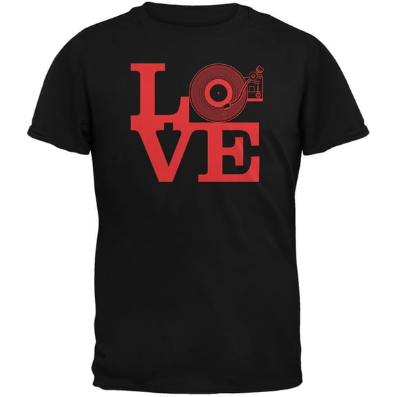 Love Record Player Black Adult T-Shirt - Large