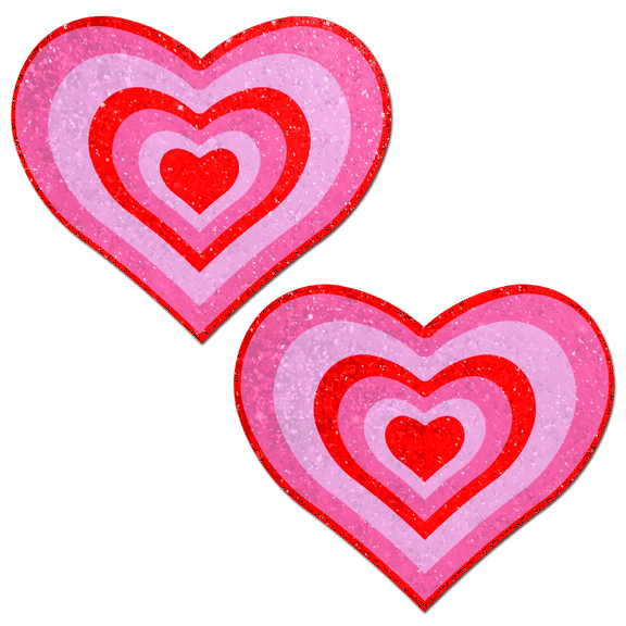 Love: Red & Pink Glitter Velvet Pumping Heart Nipple Pasties by Pastease®