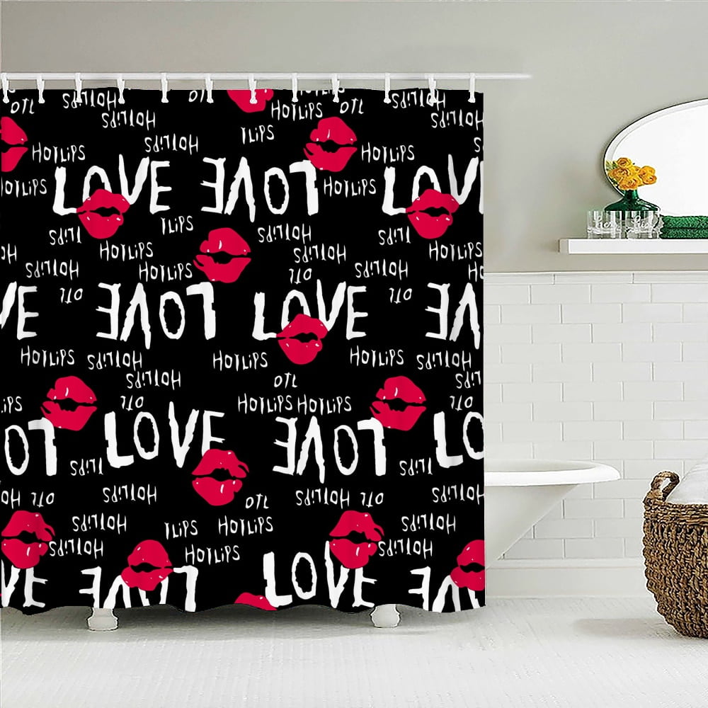 Valentine's Day Gnome Shower Curtain - Waterproof Polyester, 54x78 Inch, Rose & Woodgrain Design