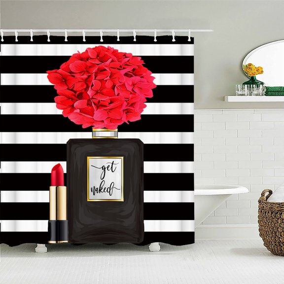 Love Red Rose Shower Curtain Bath Screen Waterproof Fabric Bathroom Decor Large Size 240X180 Valentine's Day Shower Curtains