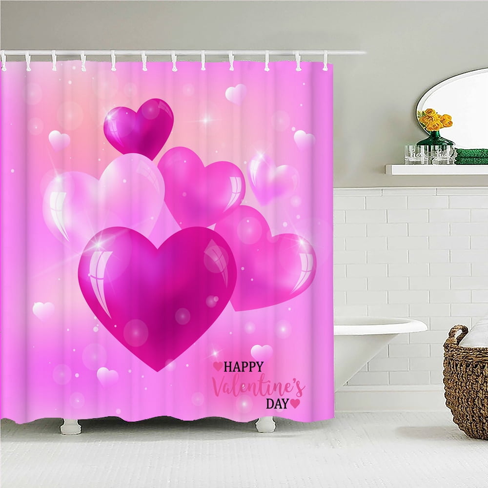 Love Red Rose Shower Curtain Bath Screen Waterproof Fabric Bathroom