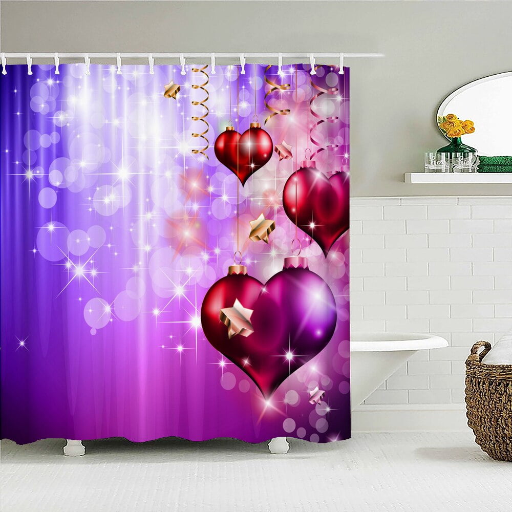 Love Red Rose Shower Curtain Bath Screen Waterproof Fabric Bathroom