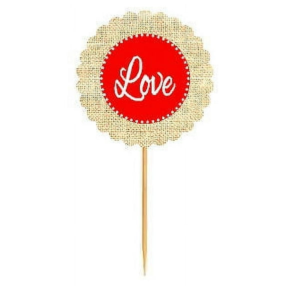 Love Red Rustic Burlap Wedding Cupcake Decoration Topper Food Picks