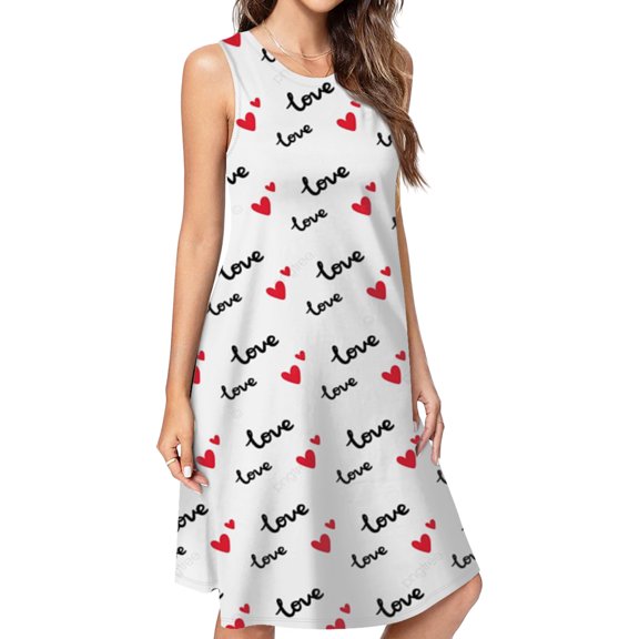Love Red Shape Pattern Dress Loose Women'S Dress Beach Dresses With Pockets Dresses For Womens