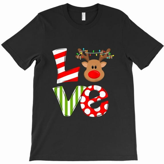 Love Reindeer Rudolph Funny Merry Christmas Xmas St. Nick Noel Graphic T-Shirt G4272, Up to 5XL