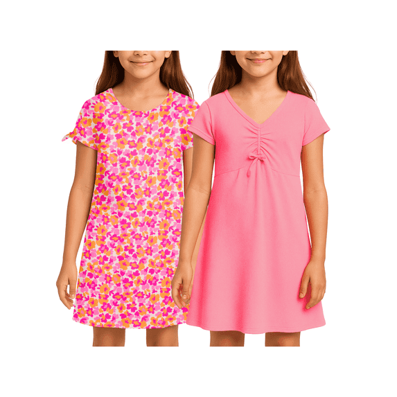 Love Republic Girls Dresses Short Sleeve Flowy Casual Everyday Summer Dresses for Girls, 2 Pack